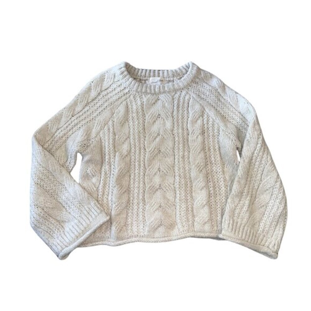 Light cream off white women's chunky knit sweater cropped fall round neck